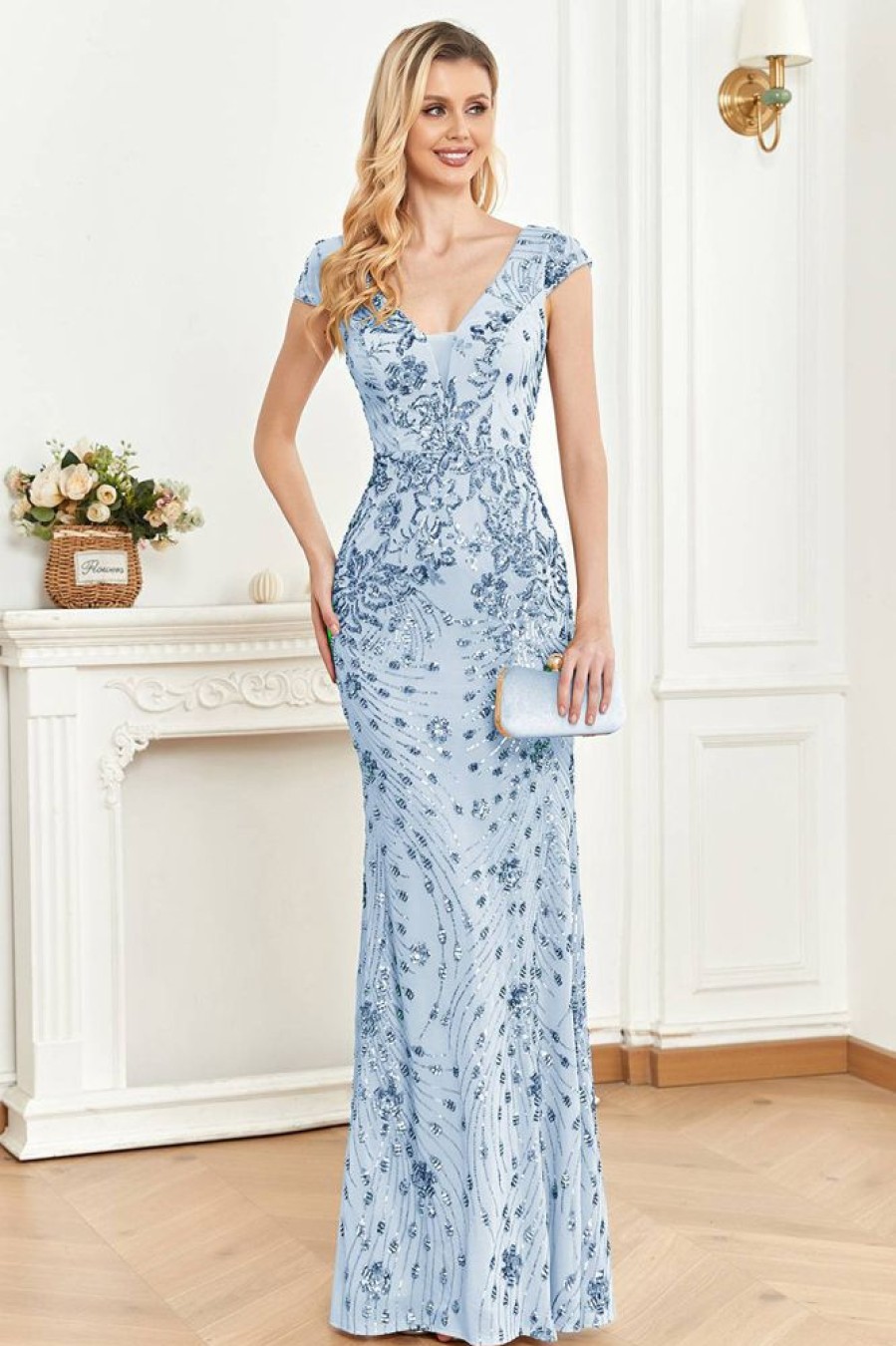 Homrain Mermaid Appliqued Long Prom Dress | Blue Prom Dresses