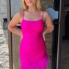 Homrain Glitter Feathered Tight Short Homecoming Dress | Hot Pink Hoco Dresses