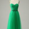 Homrain Tulle A-Line Midi Prom Dress With Ruffles | Green Hoco Dresses