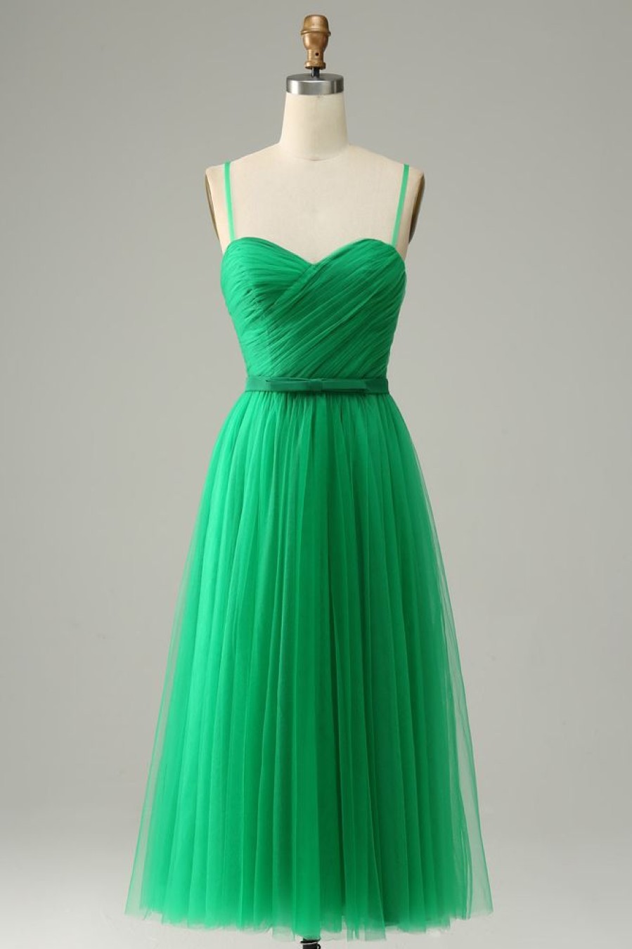 Homrain Tulle A-Line Midi Prom Dress With Ruffles | Green Hoco Dresses