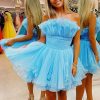 Homrain A-Line Strapless Ruffled Short Homecoming Dress | Blue Hoco Dresses