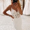 Homrain Spaghetti Straps Backless Long Wedding Dress With Lace | Lace Wedding Dresses