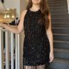 Homrain Sparkly Sequined Tight Short Homecoming Dress With Fringes | Black Hoco Dresses