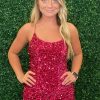 Homrain Sparkly Sleeveless Sequin Tight Short Homecoming Dress | Hot Pink Hoco Dresses