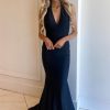 Homrain Mermaid Deep V Neck Long Prom Dress With Open Back | Black Prom Dresses