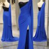 Homrain Mermaid One Shoulder Long Prom Dress With Slit | Blue Prom Dresses