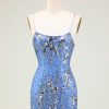 Homrain Sparkly Beaded Sequins Backless Tight Homecoming Dress | Blue Hoco Dresses