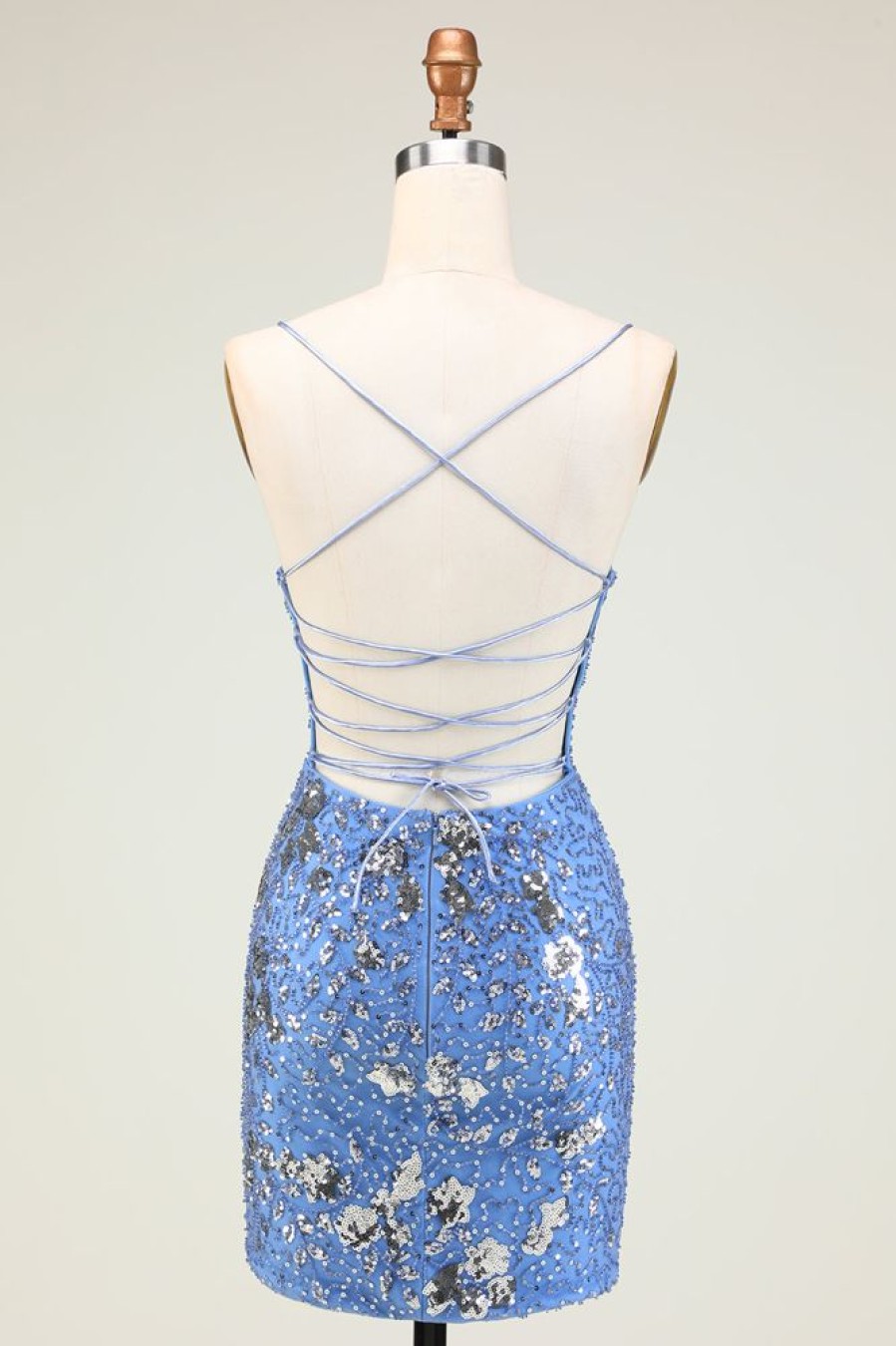 Homrain Sparkly Beaded Sequins Backless Tight Homecoming Dress | Blue Hoco Dresses