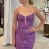 Homrain Sparkly Sequin Lace-Up Tight Short Homecoming Dress | Purple Hoco Dresses