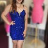 Homrain Spaghetti Straps Sequins Homecoming Dress With Criss Cross Back | Blue Hoco Dresses