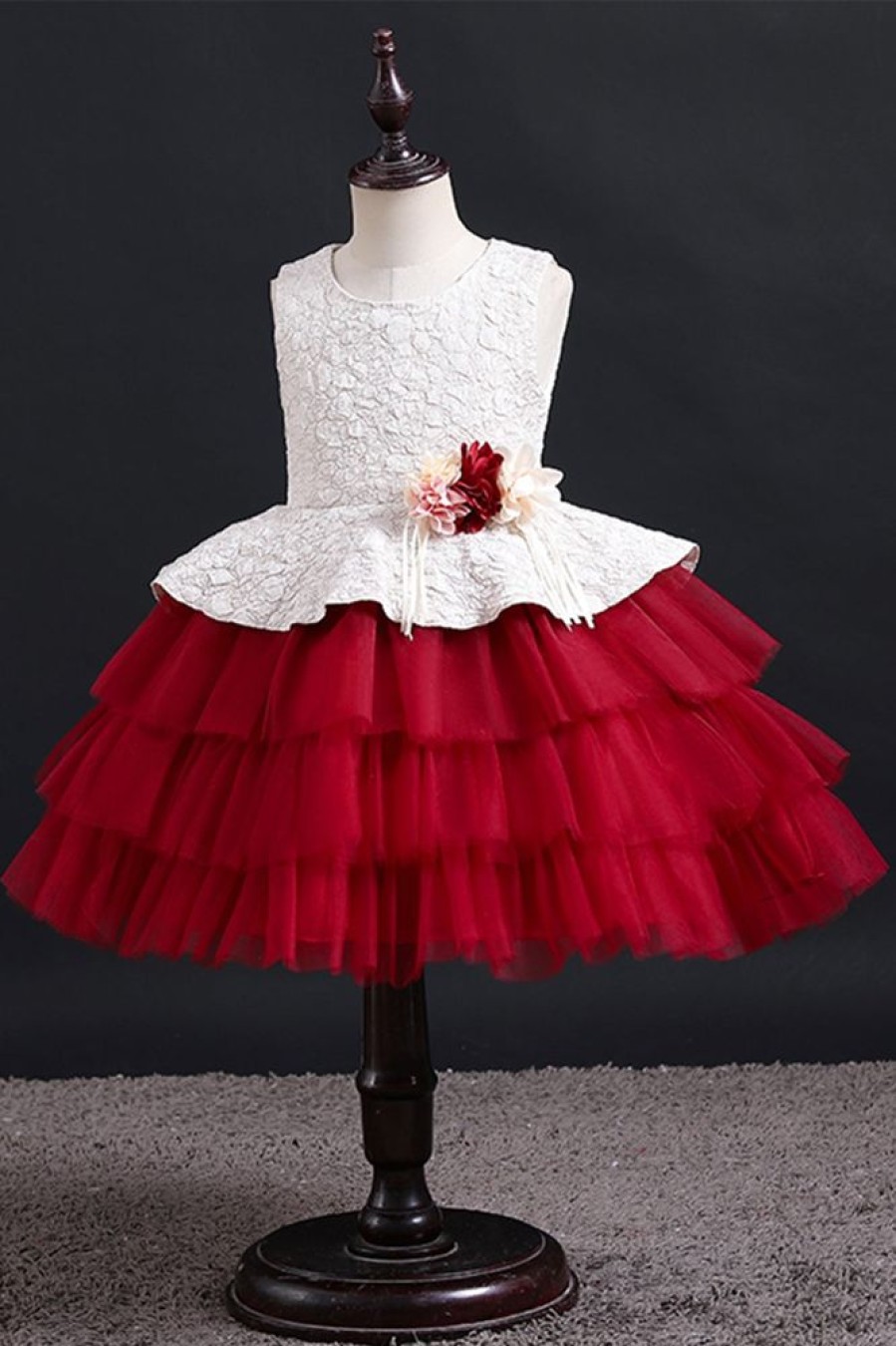 Homrain Puffy Round Neck Flower Girl Dress With Bowknot | Flower Girl Dresses