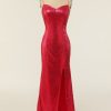 Homrain Sheath Spaghetti Straps Sequins Party Dress | Hot Pink Prom Dresses