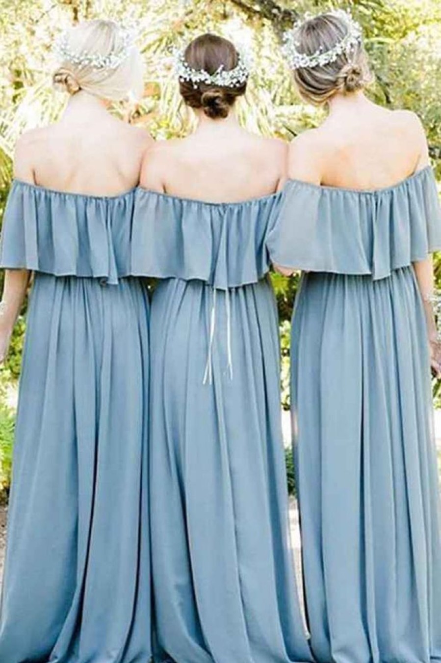 Homrain A-Line Off The Shoulder Long Chiffon Boho Bridesmaid Dress | Wedding Guest Dresses