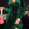 Homrain V-Neck Velvet Christmas Dress | Green Hoco Dresses