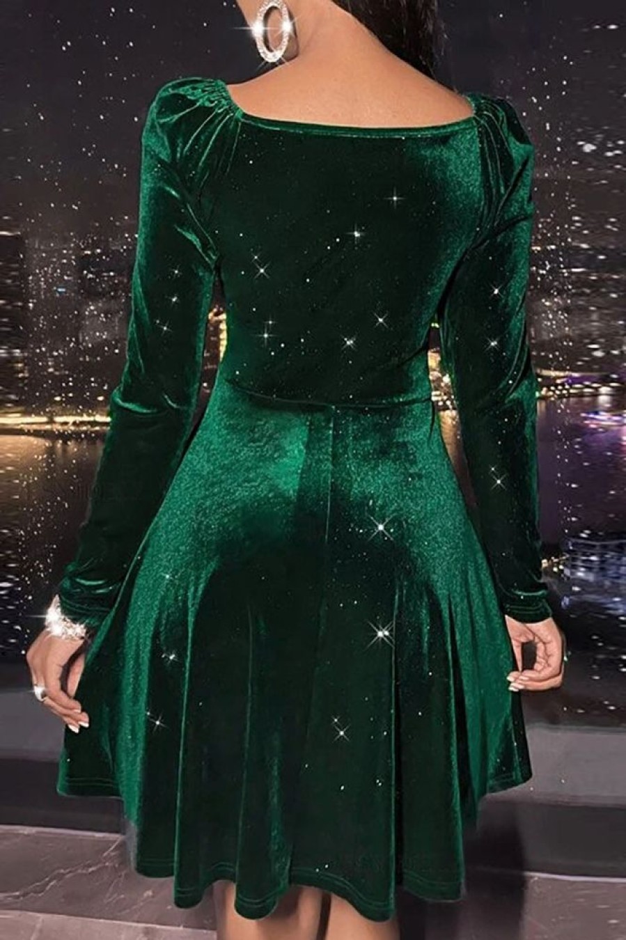 Homrain V-Neck Velvet Christmas Dress | Green Hoco Dresses