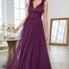 Homrain Sparkly Sheath Tulle Long Prom Dress | Purple Prom Dresses