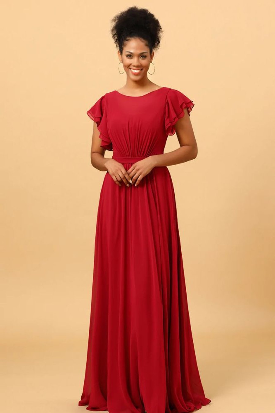 Homrain Chiffon Bridesmaid Dress With Ruffles Sleeves | Bridesmaid Dress Under 100