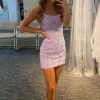 Homrain Lilac Tight Short Prom Dress With Appliques | Purple Prom Dresses