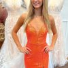 Homrain Sparkly Sequined Tight Short Homecoming Dress With Slit | Orange Hoco Dresses