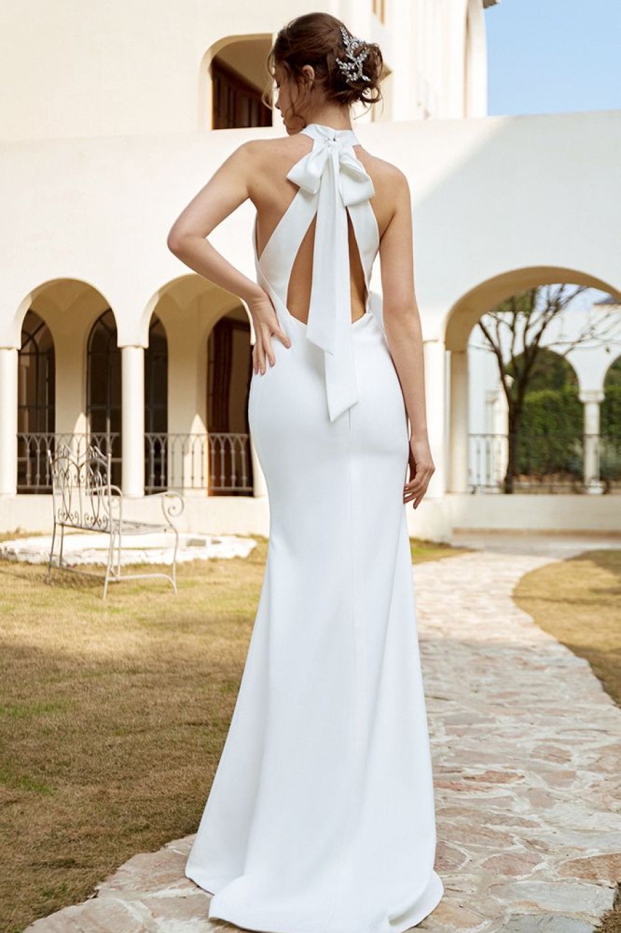 Homrain Mermaid Halter Open Back Wedding Dress | Beach Wedding Dresses