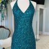 Homrain Sparkly Sequins Backless Tight Short Homecoming Dress | Green Hoco Dresses