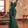 Homrain Glitter Mermaid Long Appliqued Prom Dress | Green Prom Dresses