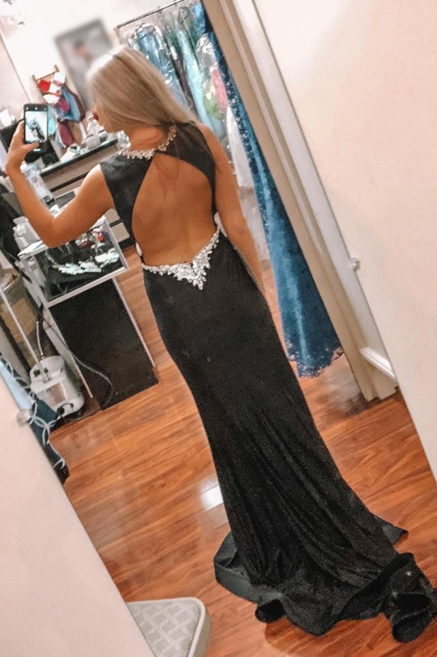 Homrain Deep V-Neck Mermaid Prom Dress With Slit | Black Prom Dresses