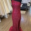 Homrain Mermaid One Shoulder Sequins Long Prom Dress With Split Front | Red Prom Dresses