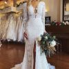 Homrain Mermaid Boho Long Lace Wedding Dress With Sleeves | Beach Wedding Dresses