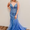 Homrain Spaghetti Straps Mermaid Prom Dress With Appliques | Blue Prom Dresses