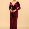 Homrain Sheath Deep V-Neck Long Sleeves Velvet Bridesmaid Dress | Bridesmaid Dress Under 100