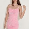 Homrain Sheath Spaghetti Straps Sequins Short Homecoming Dress | Pink Hoco Dresses