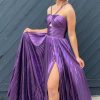 Homrain Glitter Backless Long Prom Dress With Slit | Purple Prom Dresses