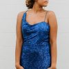 Homrain Spaghetti Straps Sequins Homecoming Dress With Criss Cross Back | Blue Hoco Dresses