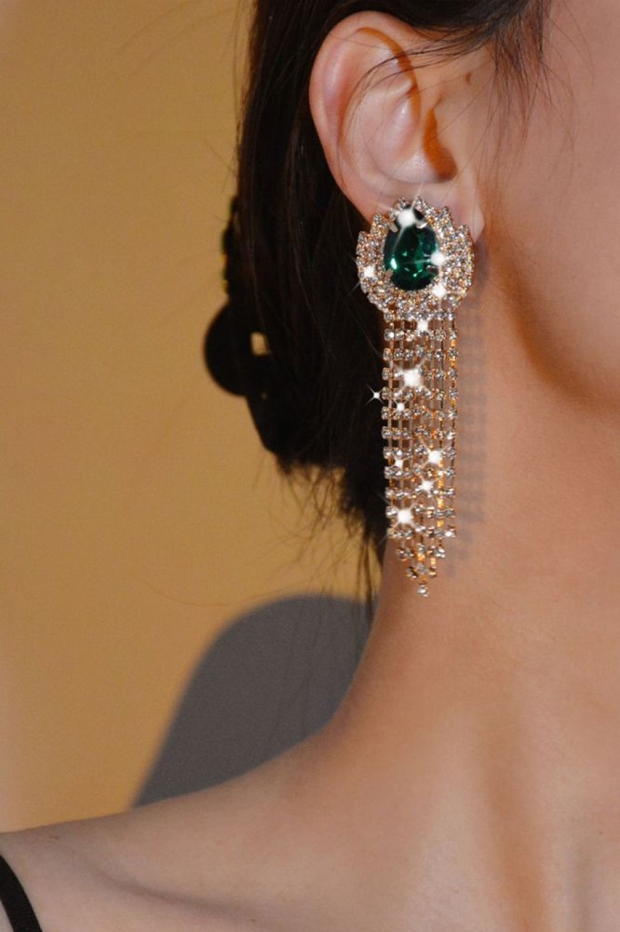 Homrain Sparkly Rhinestones Water Drop Tassel Earrings | Earrings