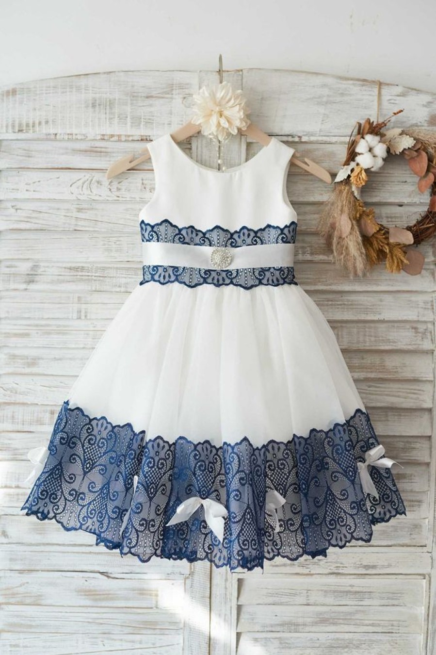 Homrain Round Neck Blue Flower Girl Dress With Lace | Flower Girl Dresses