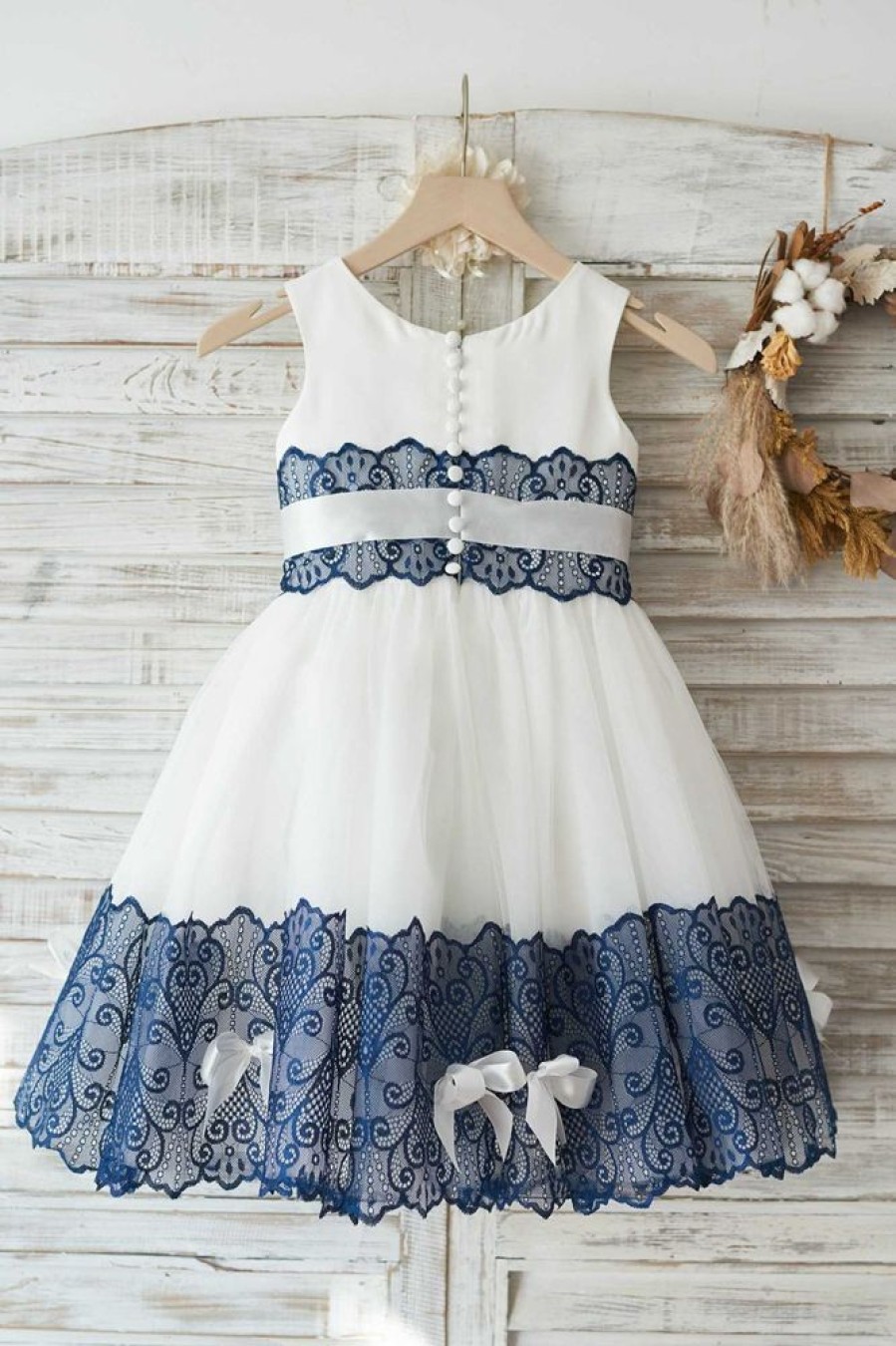 Homrain Round Neck Blue Flower Girl Dress With Lace | Flower Girl Dresses