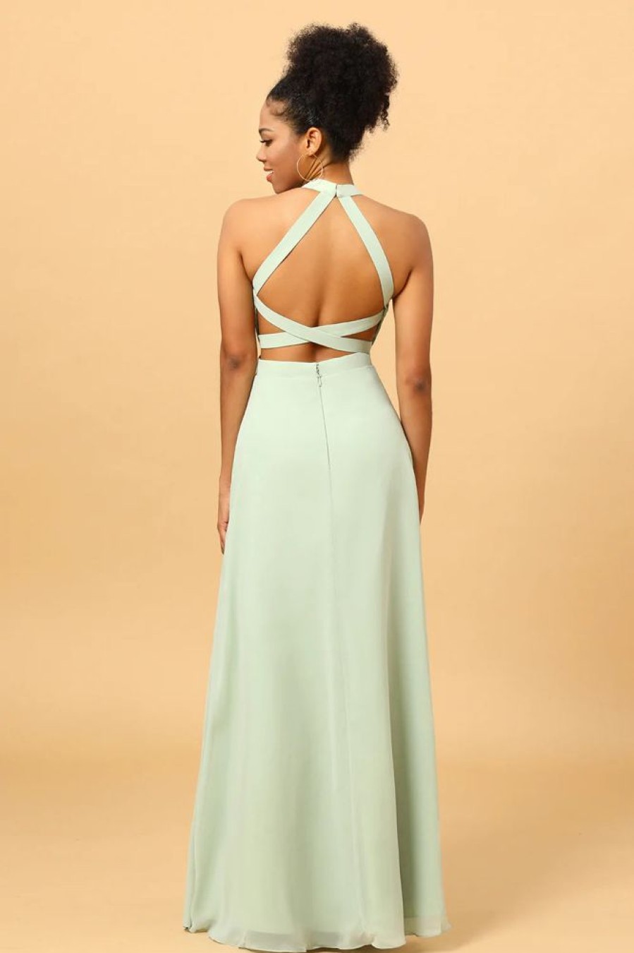 Homrain A Line Halter Long Bridesmaid Dress With Open Back | Bridesmaid Dress Under 100