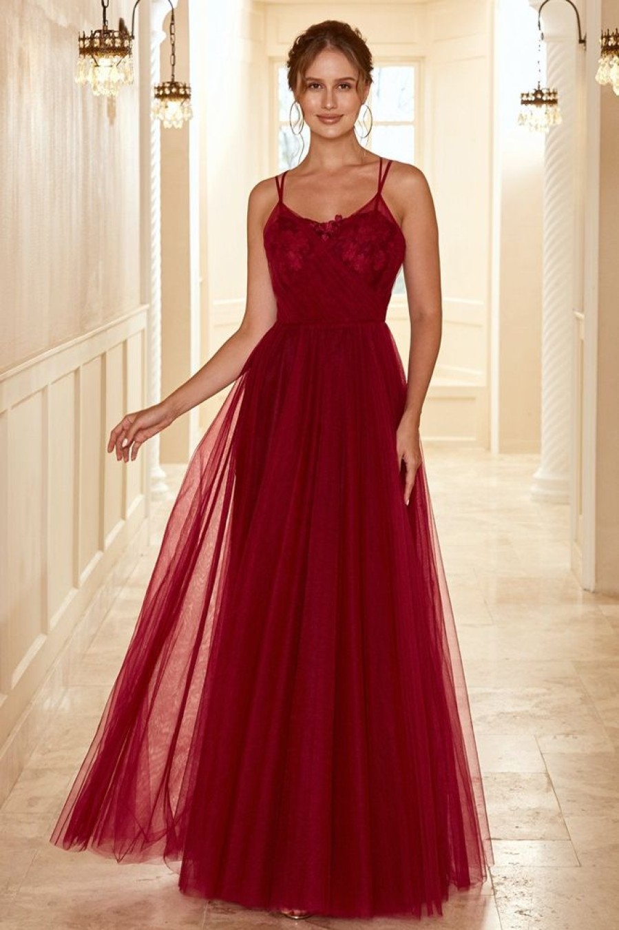 Homrain Long Bridesmaid Dress With Lace | Burgundy Bridesmaid Dress