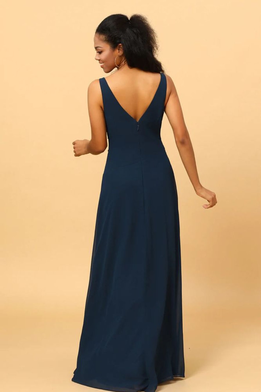 Homrain V-Neck Chiffon Bridesmaid Dress With Ruffles | Bridesmaid Dress Under 100