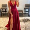 Homrain V Neck Backless Long Prom Dress With Lace | Red Prom Dresses