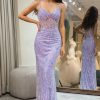 Homrain Sparkly Mermaid Long Corset Prom Dress With Appliques | Purple Prom Dresses