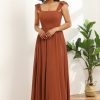 Homrain Chiffon A-Line Floor Length Bridesmaid Dress With Ruffles | Burnt Orange Bridesmaid Dress