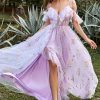 Homrain Purple Embroidery Long Prom Dress With Ruffles | Purple Prom Dresses