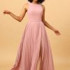 Homrain Blush Long Chiffon Pleated Bridesmaid Dress With Slit | Boho Bridesmaid Dresses