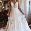 Homrain Boho A-Line Long Tulle Wedding Dress With Lace | Lace Wedding Dresses