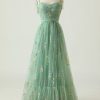 Homrain Embroidery Long Prom Dress | Green Prom Dresses