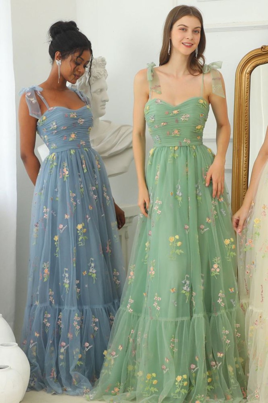 Homrain Embroidery Long Prom Dress | Green Prom Dresses