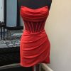 Homrain Corset Asymmetrical Tight Short Homecoming Dress | Red Hoco Dresses