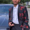 Homrain Flower Black Print Shawl Lapel Party Blazer For Men | Prom Suits